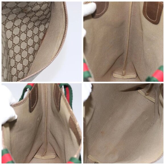 GUCCI GG Supreme Web Sherry Line Tote Bag PVC Beige Gold - Picture 16 of 16